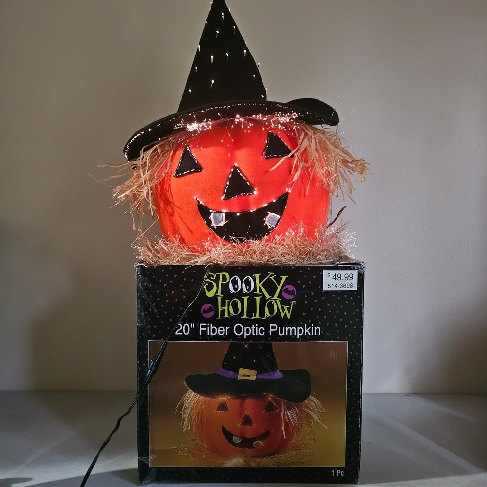 Spooky Hollow 20" Fiber Optic Pumpkinโ Jack O Lantern Halloween Witch Hat
